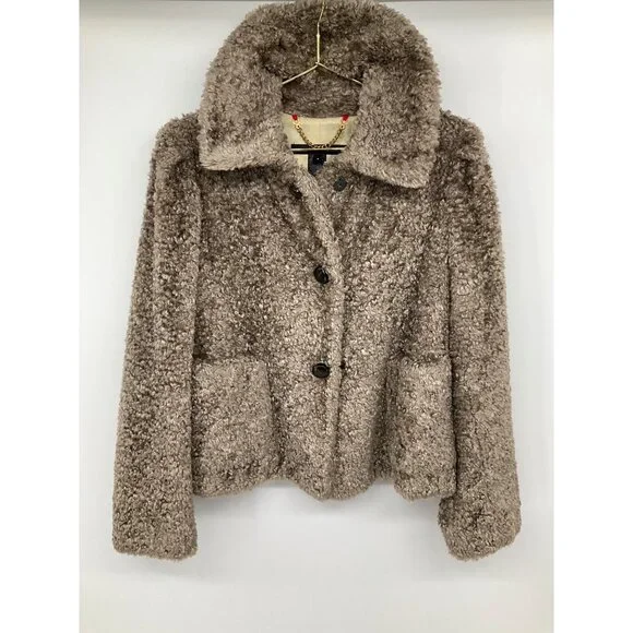 Marc by Marc Jacobs Faux Fur Short Brown Snap Front Coat, size Small - Picture 9 of 9